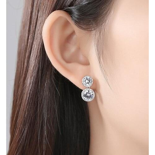 SLBRIDAL Silver Color Prong Setting Fashion Zirconia Earring Bridal Wedding AAA Grade CZ Earring Girl Women Jewelry Stud Earring