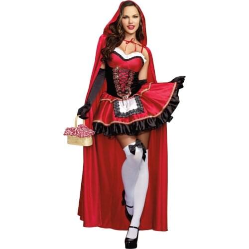 New Little Red Riding Hood Costume for Women Fancy Adult Halloween Cosplay Fantasia Carnival Plus Size Disfraz Girl Dress+Cloak