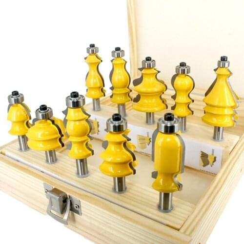 10pcs Architectural Molding Handrail Router Bits Set 8mm Shank Casing Base CNC Line Face Mill Woodworking Cutter Tools