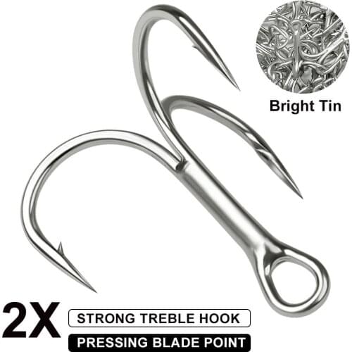 10pcs/lot 2X 18# - 3/0# Bright Tin Fishing Hooks High Carbon Strong Treble Hooks Super Sharp Solid Triple Barbed Fishhooks