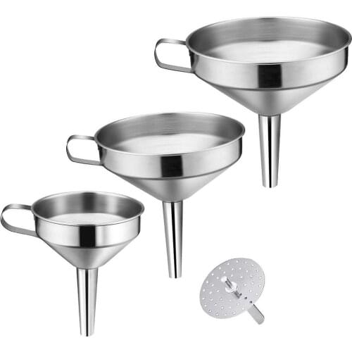 11cm 13cm 15cm Stainless Steel Funnels Wide Mouth Wine Oil Honey Funnel Detachable Strainer Kitchen Wine Liquids Filter Tools