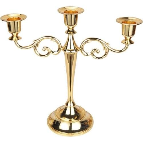 3-Candle Metal Candelabra Tall Candle Holder Wedding Event Candelabra Candle Stand (gold)