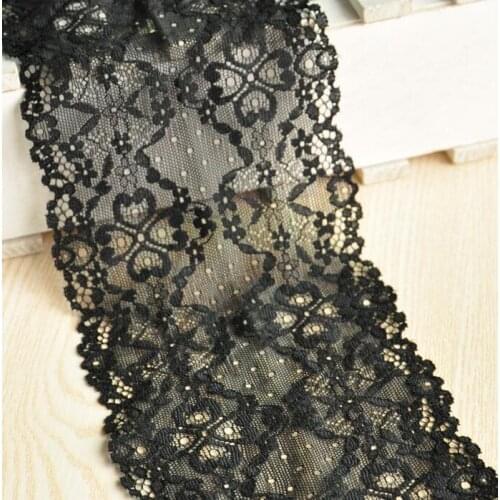 5 Meters/lot 10.5cm Width Black Flower Elastic Lace Trim