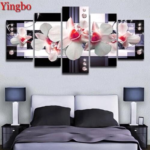 5 Panels Orchids Flowers Diamond embroidery Full Square Diamond Painting Mosaic Diamond Art Multiple pictures 3d stickers Decor