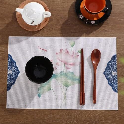 PVC Placemat Chinese Style Ink Printing Western Table Mat Hotel Home Kitchen Dining Table Insulation Pad Table Bowl Mats 6pcs