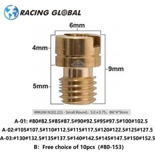ALCON-10pcs Motorcycle Carburetor M5 Copper Main Jet Kit for N102.221 Small Round Replacement Parts #80-153
