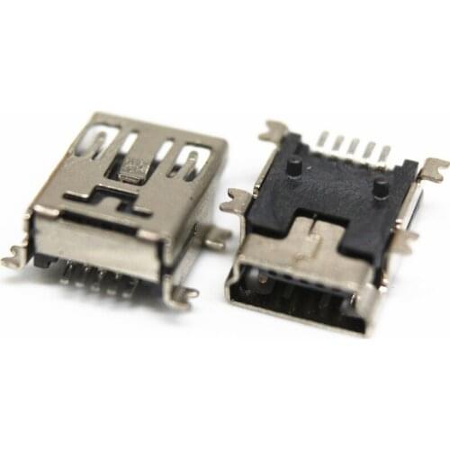 Free shipping 200PCS Mini 5p plug-in MINI5P USB horizontal Female Mini B Socket Connector Plug