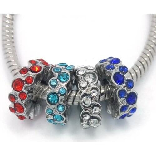 Free shipping new 20pcs Mickey design mix colors rhinestone alloy beads fit European charm bracelet DIY