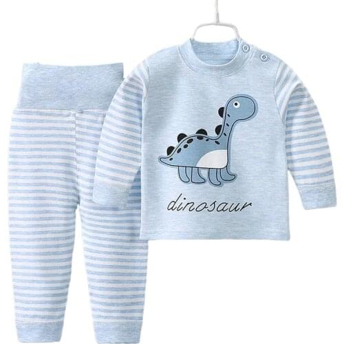 Childrens Sleepwear Suits Pullover Tees Pants 2-Pieces Set Clothes Spring Autumn Stripe Cartoon Baby Kids Boy Girl Pajamas 0-4Y