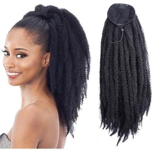 18inch Long Afro Kinky Curly Drawstring Ponytail Wig Crochet Marley Braids Twist Hairpiece Synthetic Clip in Hair Extensions