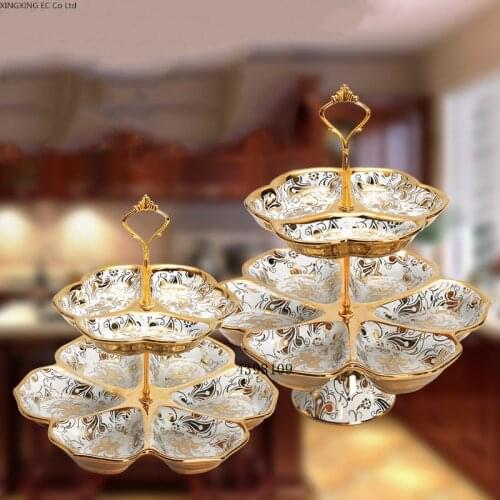 European ceramic gold inlaid double fruit plate snack cake plate candy plate ceramic tableware decorative dessert display tray