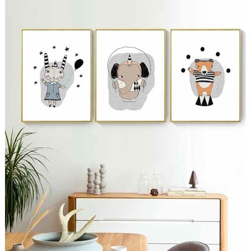 HAOCHU Art Cartoon Animal Bear Painting For Living Room Home Decor Painting Print Poster Simple Nordic Wall Picture Canvas
