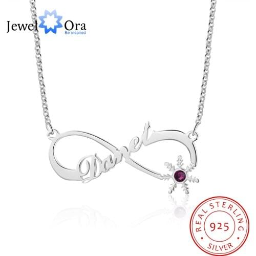 JewelOra Designer 925 Sterling Silver Personalized Name Infinity Pendant Custom Snowflake Nameplate Necklace with Birthstone