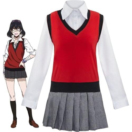 Kakegurui Ikishima Midari Cosplay Adults Unisex Costume Set Compulsive Gambler Vest Shirt Skirt Suit Halloween