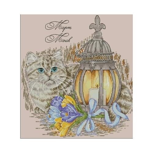 Cat and Light 43-46 Linen fabric .cross stitch sets Counted Cross Stitch Cross Stitch Kits Embroidery Needlework Sets