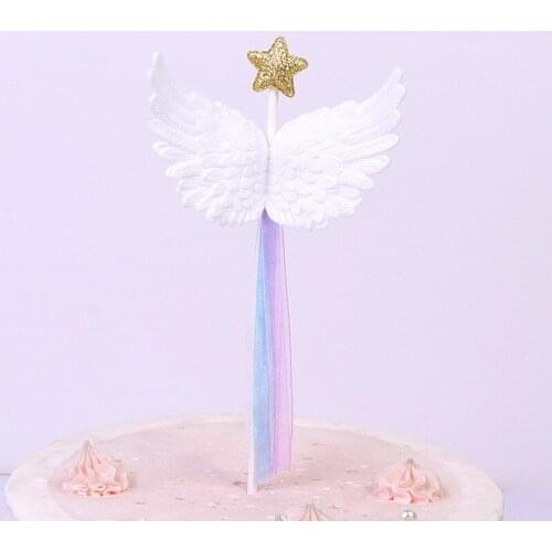 Angel Wing Tassel Cake Topper With Star Happy Birthday Wedding Cakes Supplies Anniversary Party Decoration