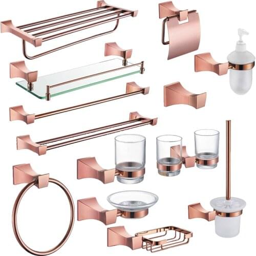 Square Paper Holder Robe Hook Towel Bar Ring Glass Rack Soap Holder Toilet Brush Holder Tumbler Rose Gold Bathroom Accessories