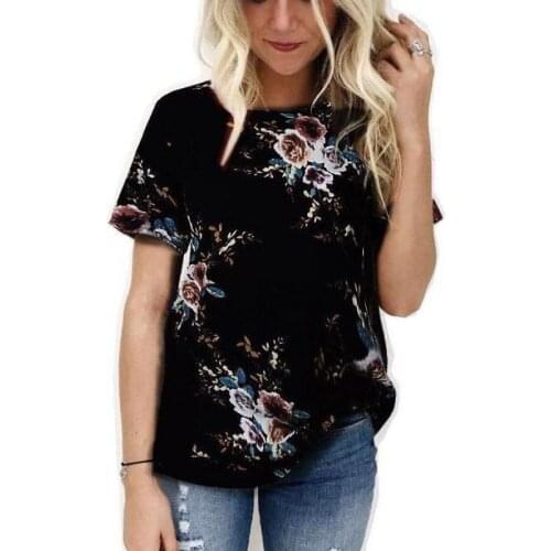Zuolunouba Summer Tees Beautiful Rose Harajuku Chiffon Black Tops Feminina Casual Loose Women T Shirt Short Sleeve Large Size