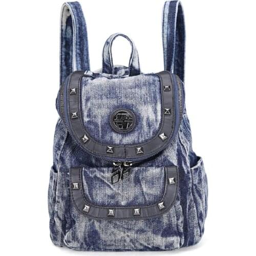 New Fashion Rivet Solid Small Messenger Backpacks DayPacks school Bags Denim Jeans Girls Women Travel Cross Body Bag
