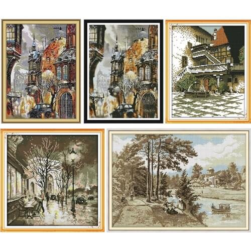 Joy Sunday Stamped Cross Stitch Kit The Old Building Counted Printed 11&14CT Craft Embroidery Needlework Handmade Decoration Set