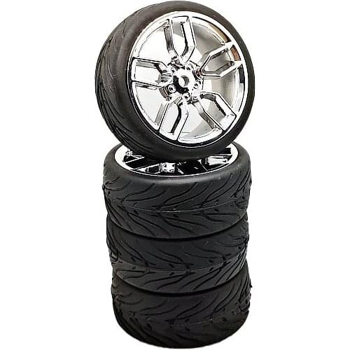 4pcs 12mm Hex 1/10 Rubber Tire Wheel Set Model S3C + PP133 Fit 1:10 RC On Road Car