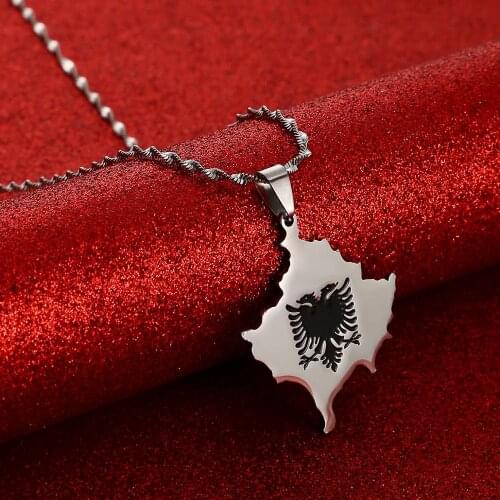 Kosovo Albania Eagle Map Pendant Necklaces for Men Women Gold Color Silver Color Jewelry Gift