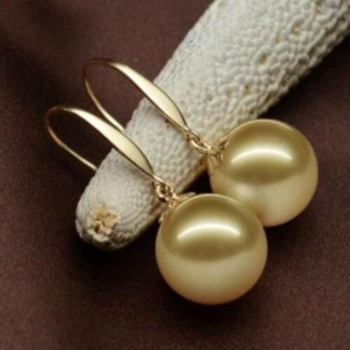 Charmingh south sea a pair of 10-11mm gold pearl earring 14k