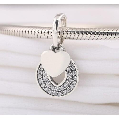 Authentic S925 Silver Celebration Hearts With Crystal Pendant Hanging Bead Charm for Women Bracelet Bangle DIY Jewelry