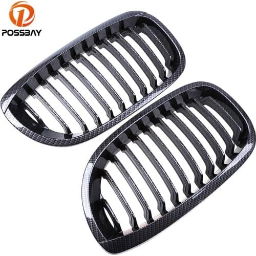 POSSBAY Car Front Kidney Grille Imitation Carbon Fiber Grilles for BMW 3-Series E46 316Ci/318Ci/320Cd Cabrio 2003-2006 Facelift