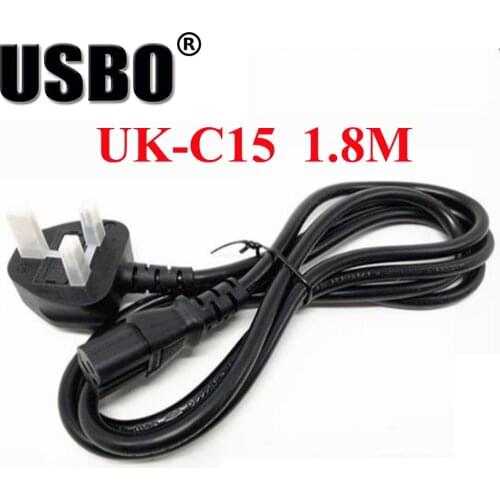 Durable Black 1.8M Copper CE certificed British BS1363 electrical extension cord UK to C15 PDU chassis server AC power cable