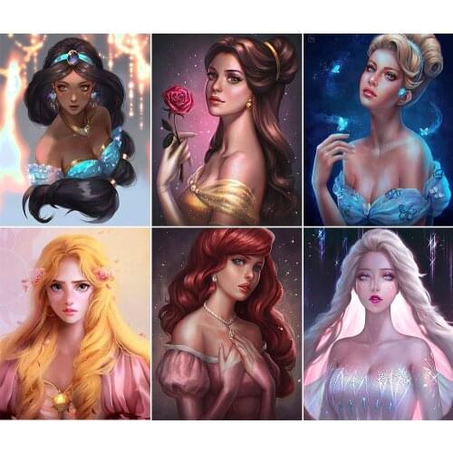 QIZITENG Full Round Drill Diamond Painting Cartoon Princess Series 5D Diy Diamond Embroidery Rhinestone Mosaic Home Decoration