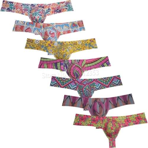 Sexy Mens Bokserki Printed Sheeting Underwear Thong Cheeky Boxer Briefs 1/3 Rear Coverage Brazilain Bikini