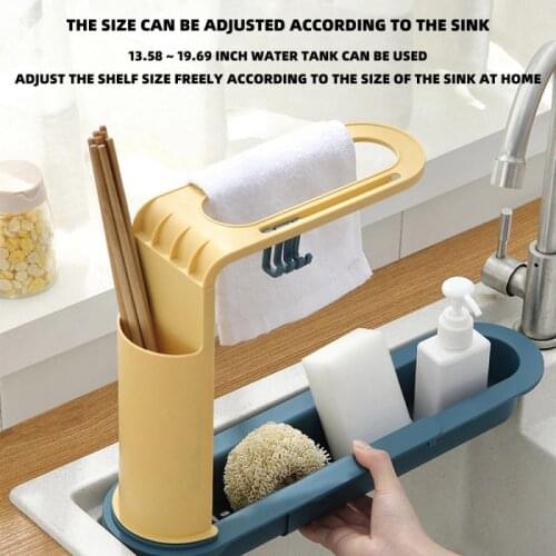 Telescopic Sink Shelf Adjustable Soap Sponge Drain Rack Storage Hook Bathroom Holder Sink Faucet Holder Kitchen Accessorie