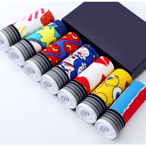 7Pcs/lot Silk Underwear Men Cartoon Print Man Boxers Homme Comfortable Underpants Soft Breathable Male Panties