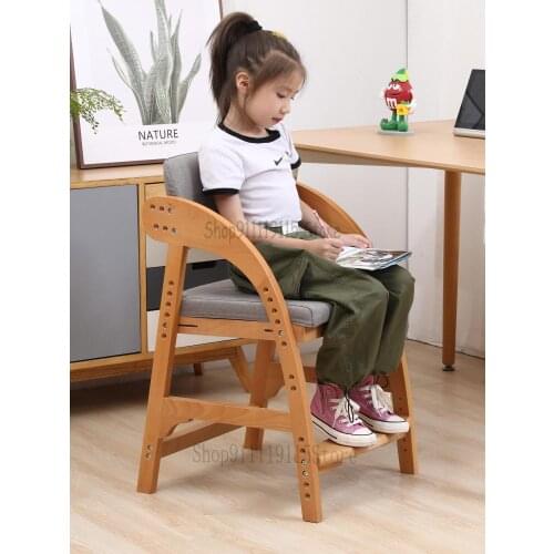 Solid Wood Childrens Chair Student Study Writing Chair Desk Chair Adjustable Lift Baby Dining Chair Home Back Chair