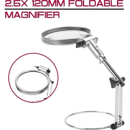 2.5x 120mm Foldable Desktop Illuminated Magnifier Magnifying Glass LED Lighted Lamp Optical Glass Lens Magnifier Reading Loupe