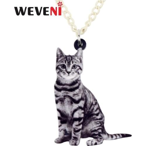WEVENI Acrylic Collier Sitting American Shorthair Kitten Cat Necklace Pendant Chain Choker Bijoux Jewelry For Women Girls Bijoux