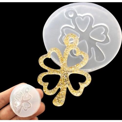 Mirror Crystal Epoxy Mold Clover UV Resin Pendant Silicone Mould Jewelry Making Tools Necklace Keychains Diy Craft