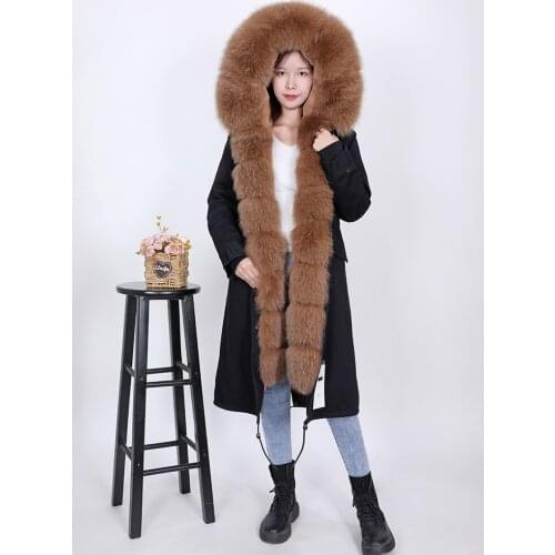 Xlong Real Fox Fur Winter Women Jacket 2020 New Real Fur Coat Women Fox Fur Collar Genuine Fur Hat Parka Warm Loose Streetwear