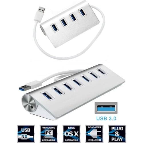 1pcs High Speed Aluminum 4 ports / 7 ports USB 3.0 HUB Docking Station AC Power Adapter Support USB 2.0 For Macbook PC Computer