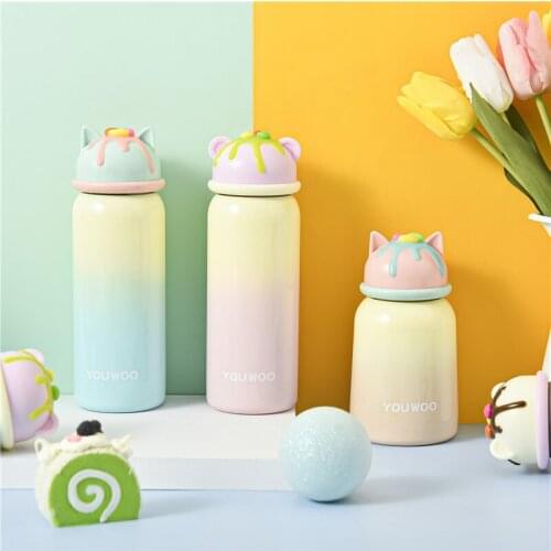 380ML Double Stainless Steel Vacuum Flasks Travel Tumbler Thermo Bottle Drinking Cold Water Cups With Straw Mugs Kids Gifts