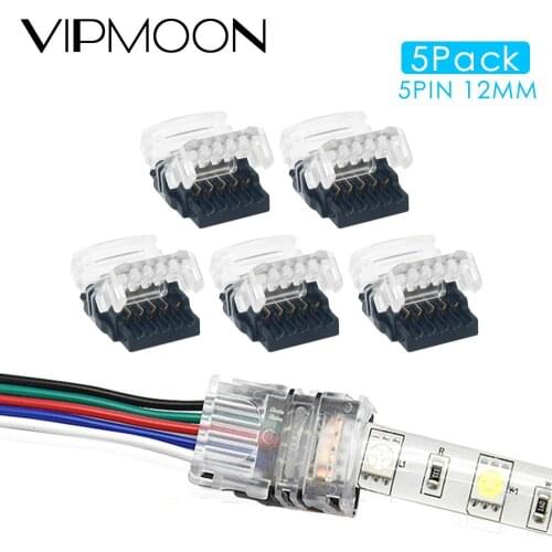 5pcs 5pin 12mm LED Connector Strip to Wire or Strip to Strip Connection Use Terminal for Non-Waterproof RGBW/RGBWW LED Strip