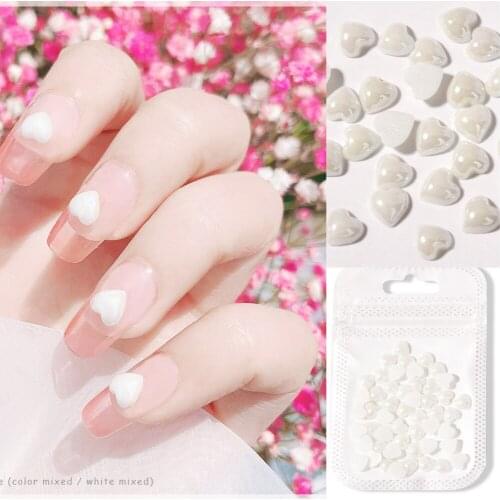 50pcs Nail Rhinestones White Peach Heart Jewelry Heart-shaped Flat Bottom 3D Nail Art Decoration DIY Nail Salon