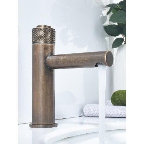 Antique Brass Basin Faucets Hot & Cold Bathroom Sink Mixer Crane Switch Tap Single Handle Deck Mounted Brushed Gold/Black