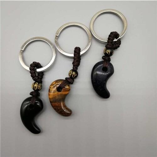 Pure natural crystal Keychain lovers magatama Keychain Tai chi Yin and Yang fish buckle Crescent spike Keychain