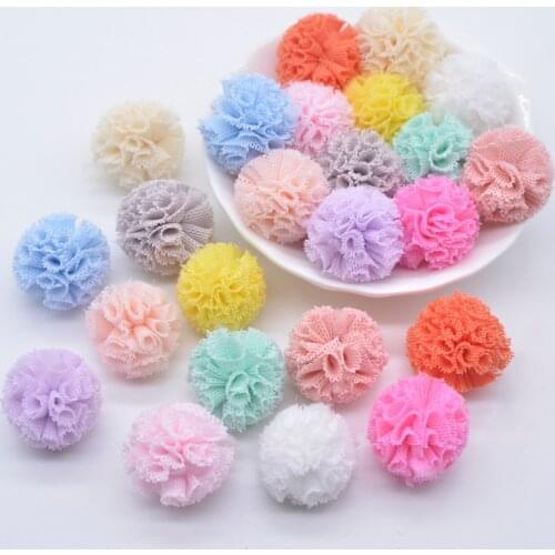50Pcs/lot 20mm Colorful Elastic Mesh Flower Ball for Sewing on Scarf Shoes Hats Fur DIY Headwear Hair Clip Bow Accessories