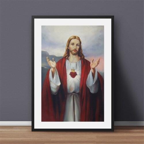 Jesus Red Heart Prints Pictures Room Wall Art Decor God Bless You No Frame Poster Painting Decoration