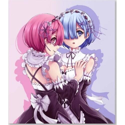 Canvas Print Picture Re Zero Beautiful Pink Blue Girl Wall Art Paintings Home Decor Modular Poster For Living Room No Framework