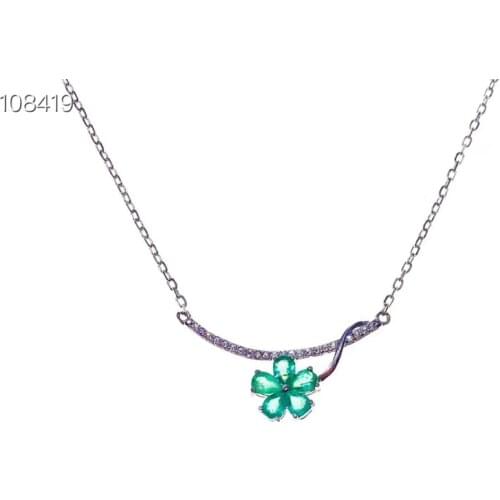Natural Emerald Necklace, Fresh Design, 925 Silver, Colombian Emerald. Precious gemstones