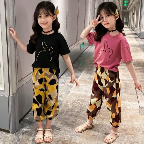 Summer Girls Clothes Sets Kids T-shirt+Floral Pants 2PCS Costumes For Girls Teenage Kids Girls Clothes Set 4 6 8 10 11 12 Years